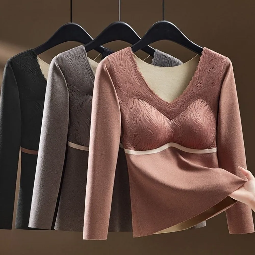 

Large Size Women Thermal Clothes Warm Tops Velvet Fleece Thermal Underwear Feel Heating Invisible Warmth Long Tops Undershirt