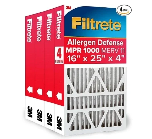 16x25x4 Air, MPR 1000, MERV 11, Allergen Defense 12-Month, 4-Inch Air Filters, 4 Filters (15.88 in x 24.56 in x 4.31 in)