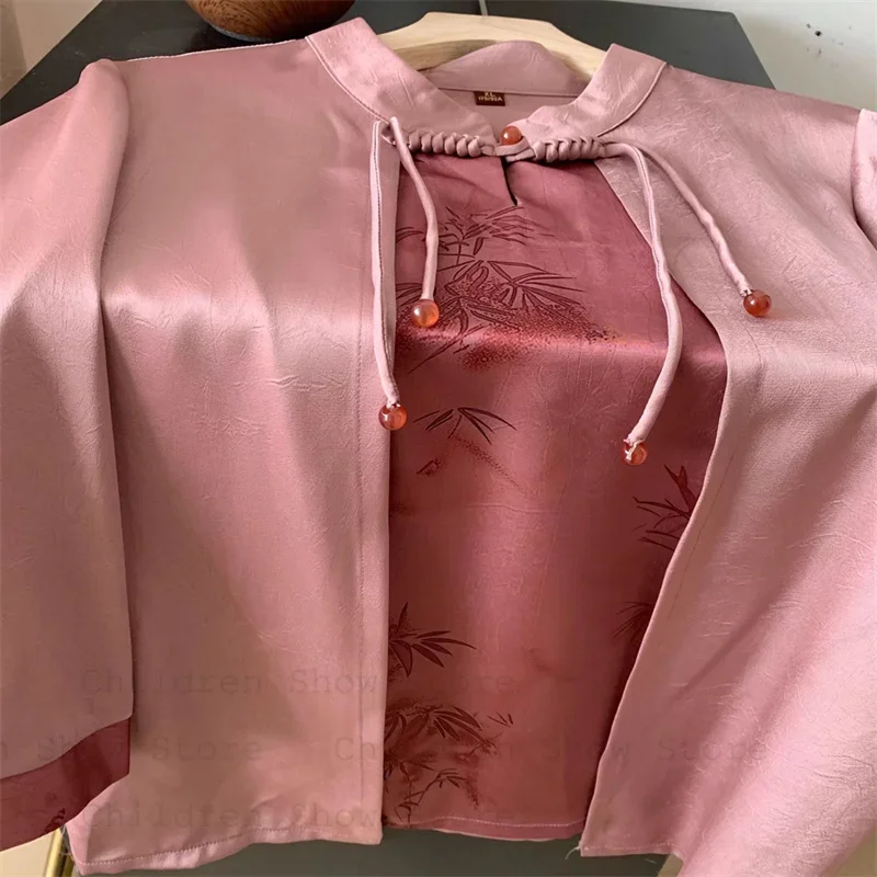 

Pink Floral Print Cheongsam Top Women Hanfu Costume Tradition Chinese Style Tang Clothes Long Sleeve Qipao Jacket Big Size 5Xl