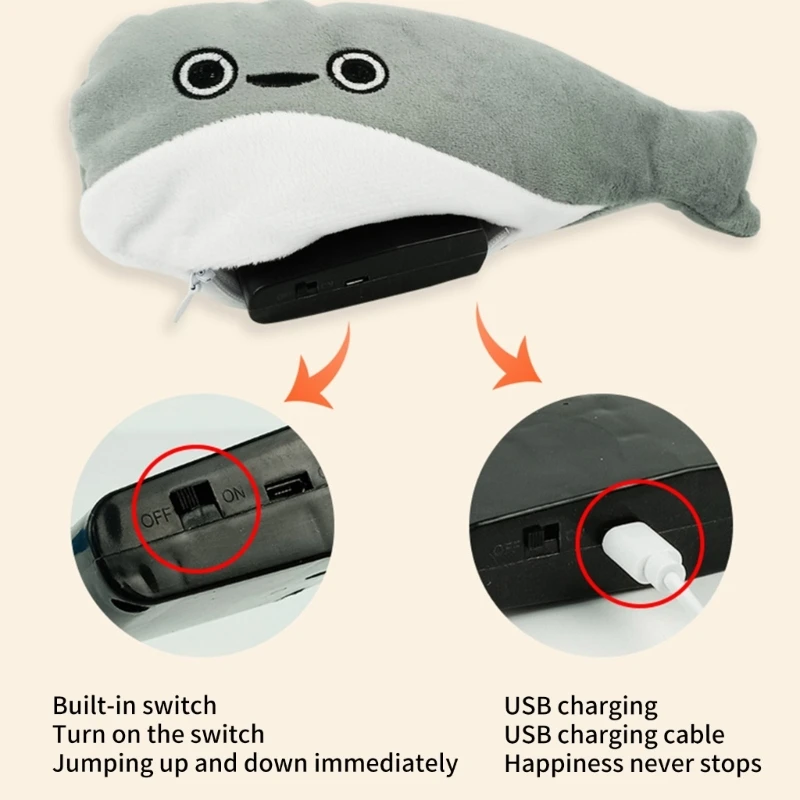 Cat Interactive Sacabambaspis ของเล่น USB Soft Flocking Fish ลูกแมวการฝึกอบรมของเล่น E65D