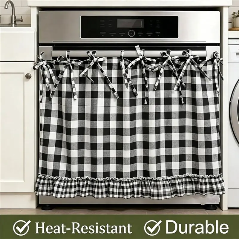 ABAE- Oven Skirt Curtain For Kitchen For Door Dishwasher Handmade Heat-Resistant Farmhouse Meadow Style Top Tie