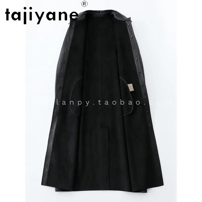TAJIYANE Turkish Deer Grain Genuine Goatskin Mid-Length Trench Coat Slim Fit Leather Jacket Women Outerwear Thin Black Косуха