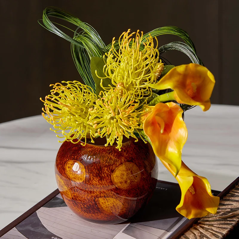 

Vintage Glass Flower Vase Tissue Box Aromatherapy Set for Living Room Office Coffee op Decorative Accories Geometric Sle