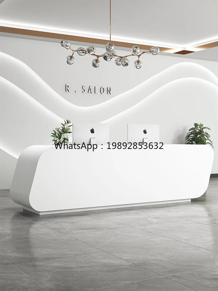 LYY Cashier Counter Company Front Desk Reception Desk Small Simple Modern White Lacquer Beauty Salon Bar Table