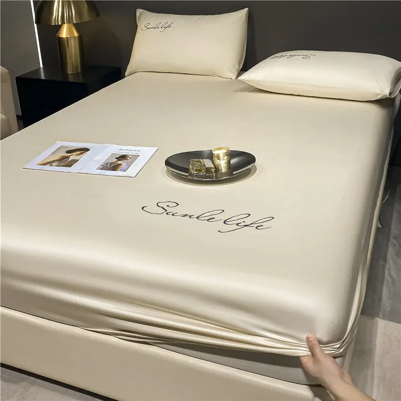 Juego de Sábanas Dobles para Dormitorio, Sábanas de Seda Azul para Adultos, Sábanas Refrescantes y Suaves, Ropa de Cama, Juego Completo, Tamaño Completo