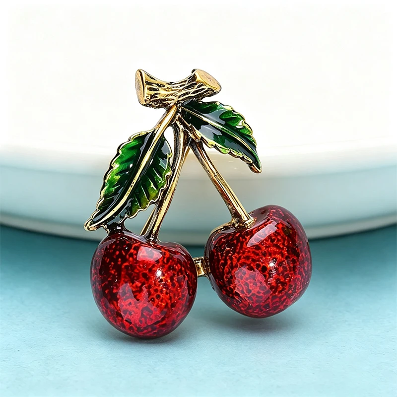 Wuli&baby Classice Enamel Cherry Brooches For Women Cute Red Cherry Fruits Party Casual Office Brooch Pins Gifts view 5