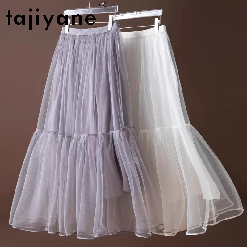 

TAJIYANE 100% Шелковая женская юбка с подкладкой из тутового шелкопряда, элегантная длинная юбка, модная летняя юбка для отпуска, женская одежда 2026