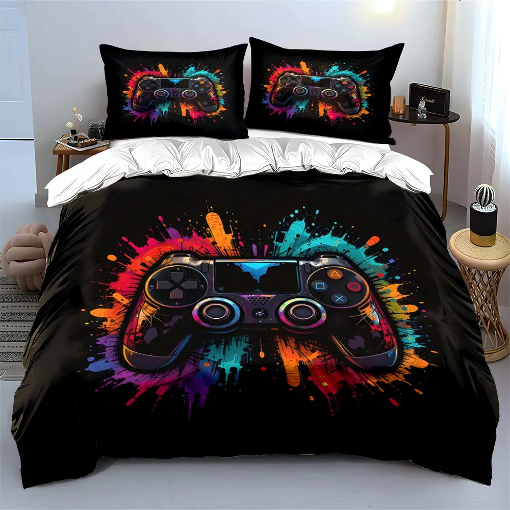 Bright Gaming Controller print bedding Set for gaming enthusiasts.Multiple sizes kid's ＆ adults' bedroom,3PC bedding set,gift
