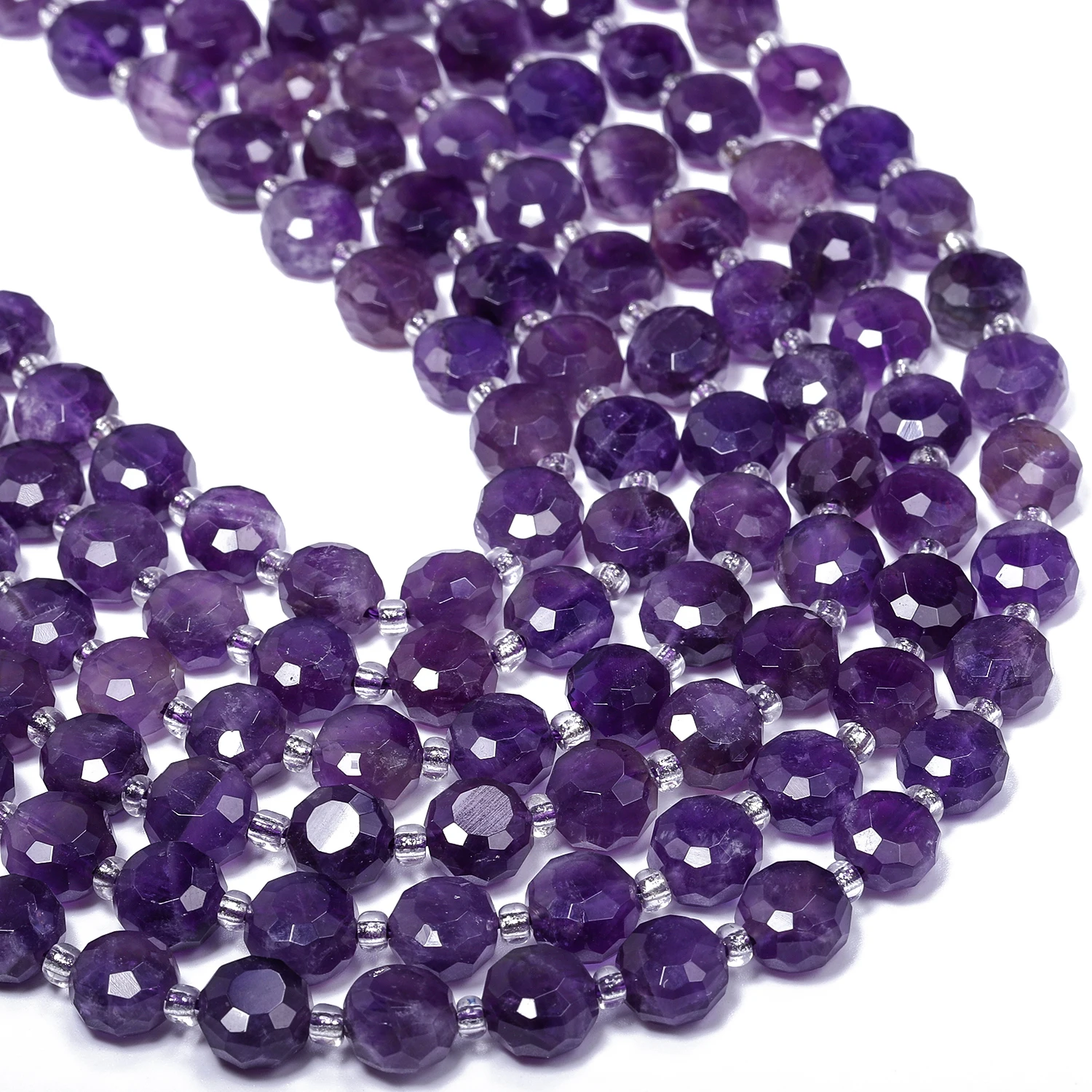 Natürliche Amethyst-Edelsteinperlen, 8 x 5 mm, AAA, facettierte, flache, runde, Münzformperlen für Schmuckherstellung, DIY-Armband-Zubehör – Detail 5