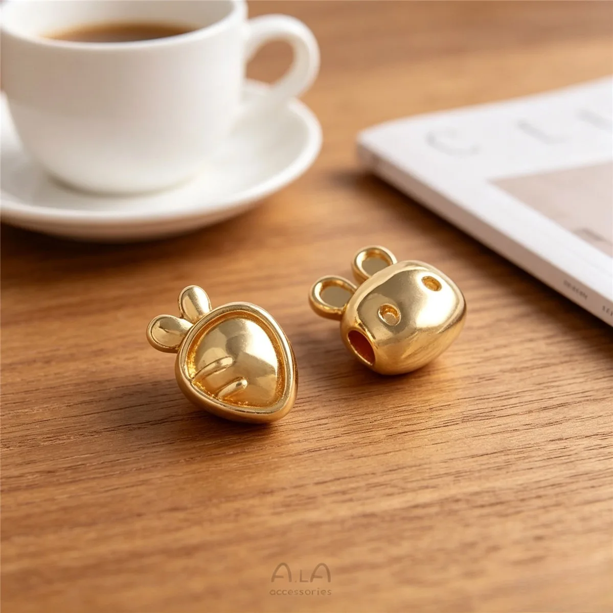 Brass 14K Gold Plated Anti-tarnish Cartoon Rabbit & Carrot Large Hole Spacer Beads DIY Bracelet Beading Jewelry Findings