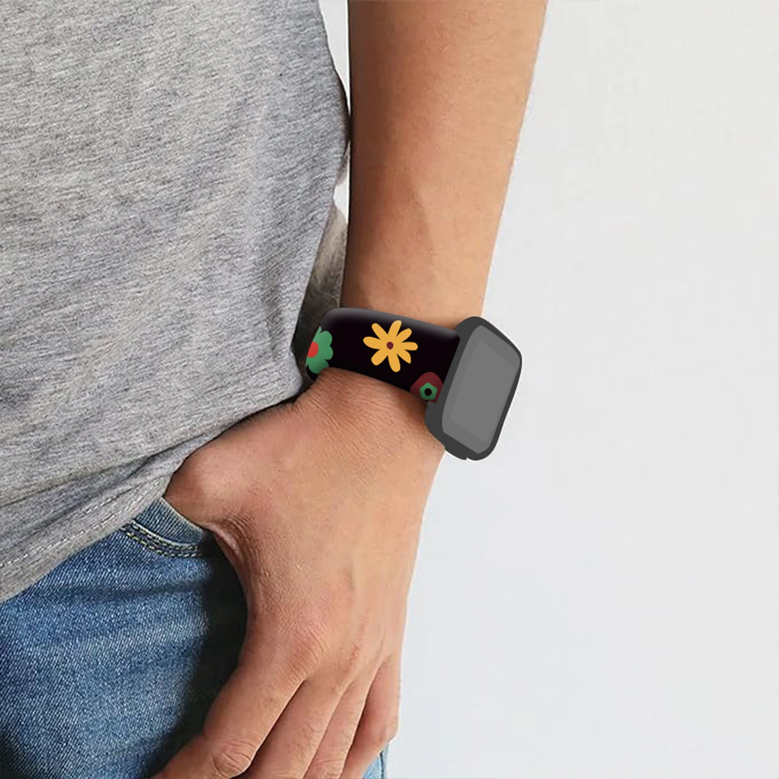 สายซิลิโคนสําหรับ iWatch 10 9 8 7 SE ดอกไม้พิมพ์เปลี่ยนสร้อยข้อมือสําหรับ Apple Watch 44 มม.42 มม.41 มม.40 มม.