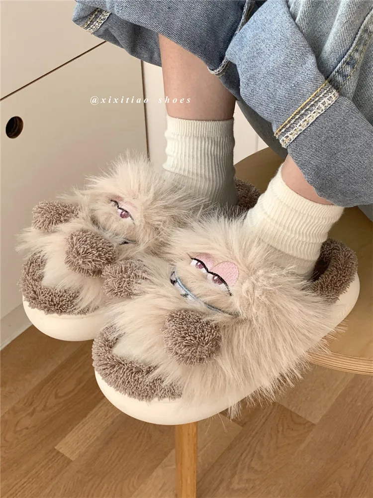 Couple Monster Wool Slippers For Men And Women 2022 Autumn And Winter Household Non Slip Thick Soled Cotton Home Slipper