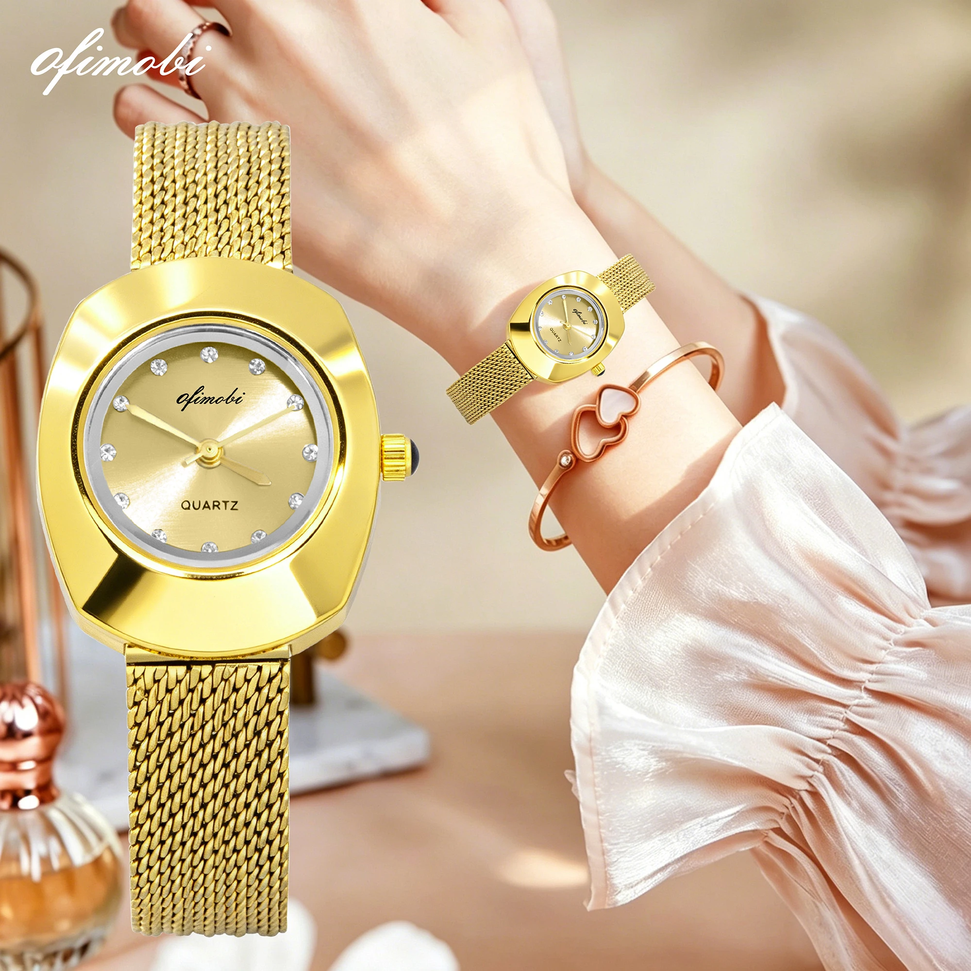 

OFIMOBI Women Quartz Watch Stainless Steel Mesh Bracelet Small Dial Crystal Markers Daily Water Resistant Fashion Wristwatch