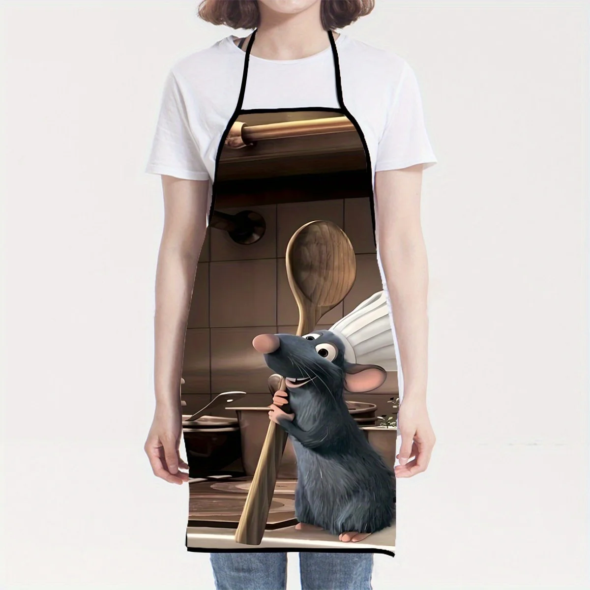 

Цельный фартук Disney Ratatouille Remy с принтом Chef Remy и дизайном кухонной утвари, идеально подходит для изготовления поделок, выпечки, рисования, кухни и бытовой уборки, кухонных принадлежностей