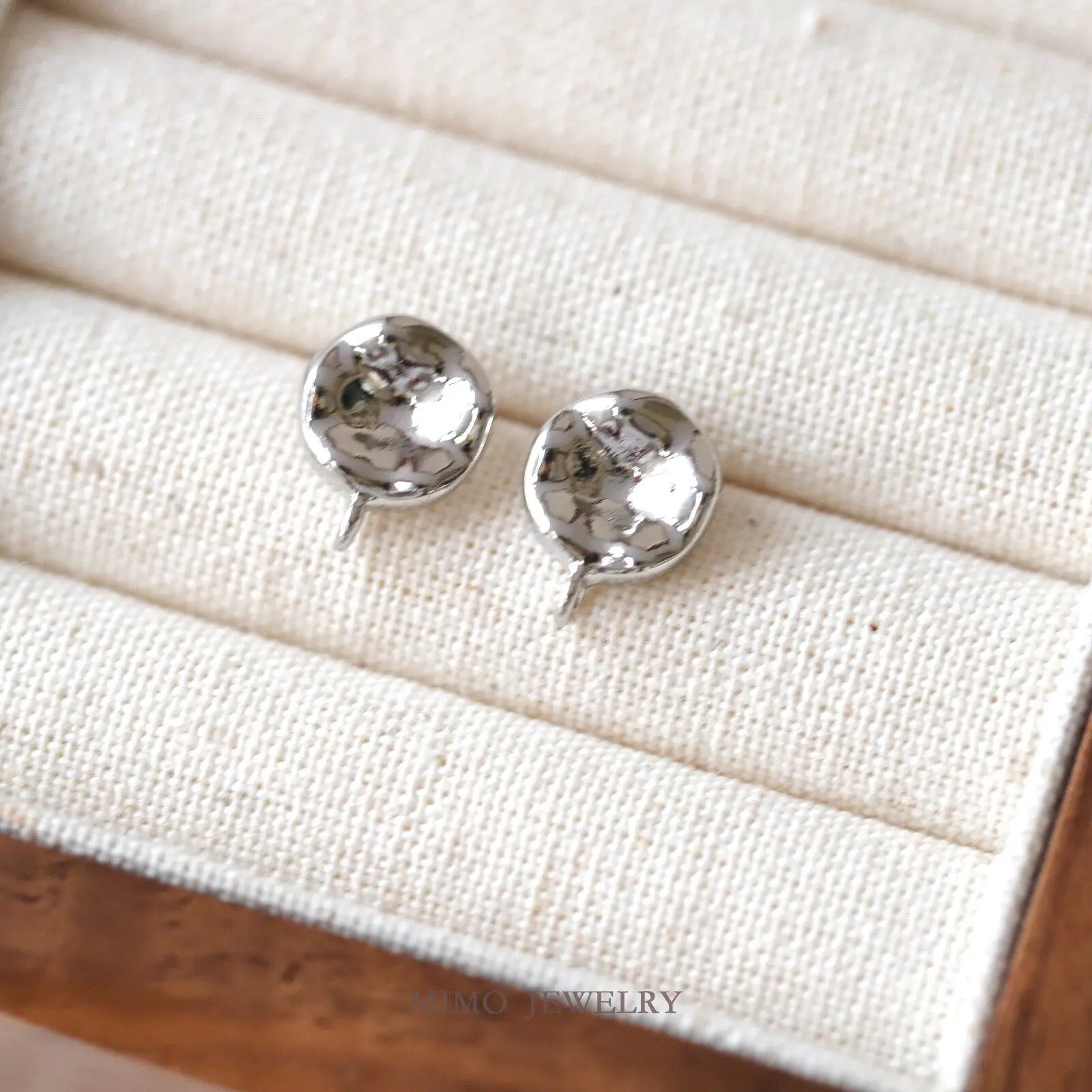 Copper-plated Real Gold Simple Round Concave-convex Glossy Silver Needle Stud Earrings DIY Handmade Accessories
