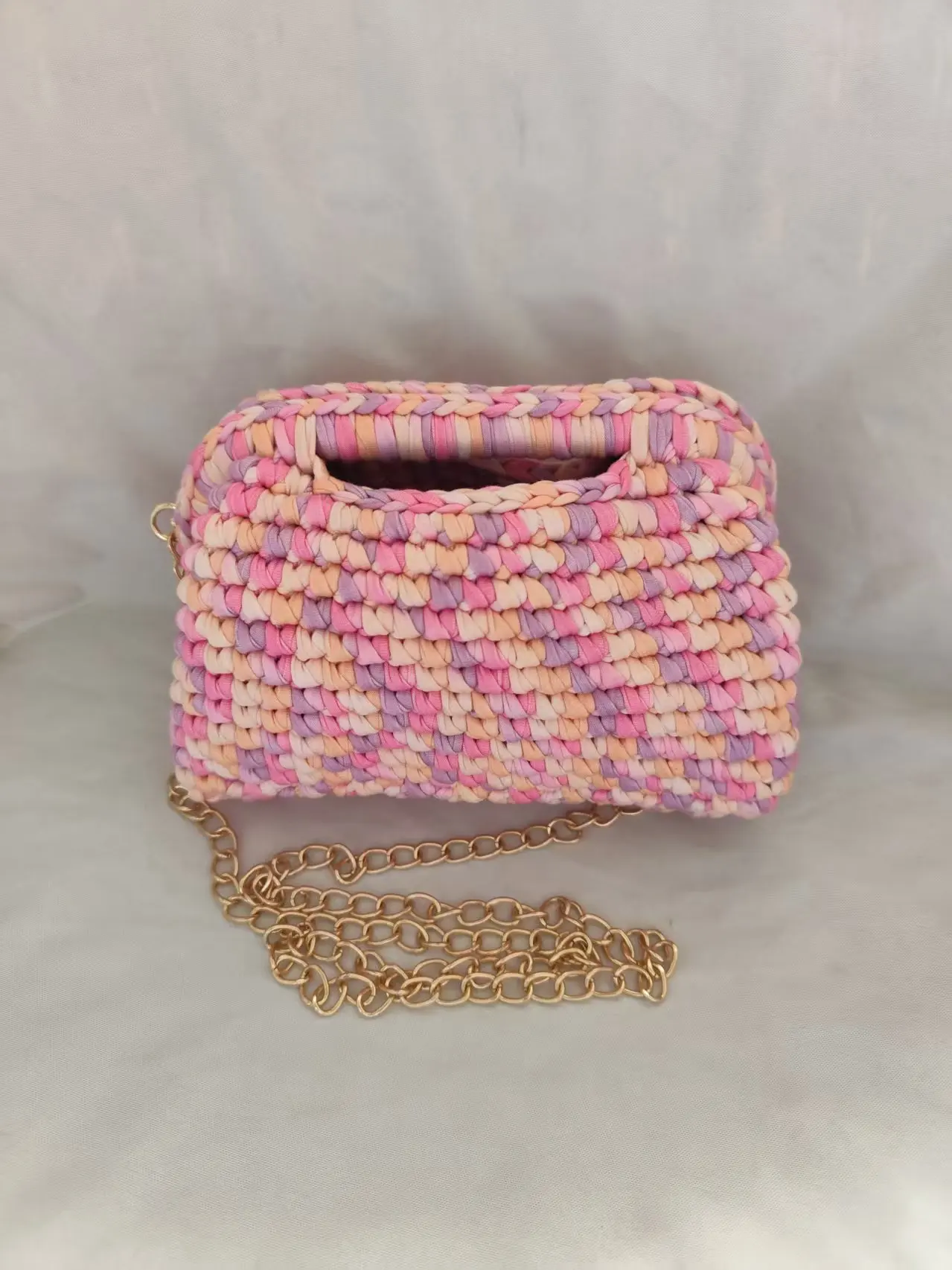 Yingzi Yiwu Handmade Crochet Macaron Mixed Color Bag, Casual Commuter Shoulder Bag, Crossbody & Clutch Purse