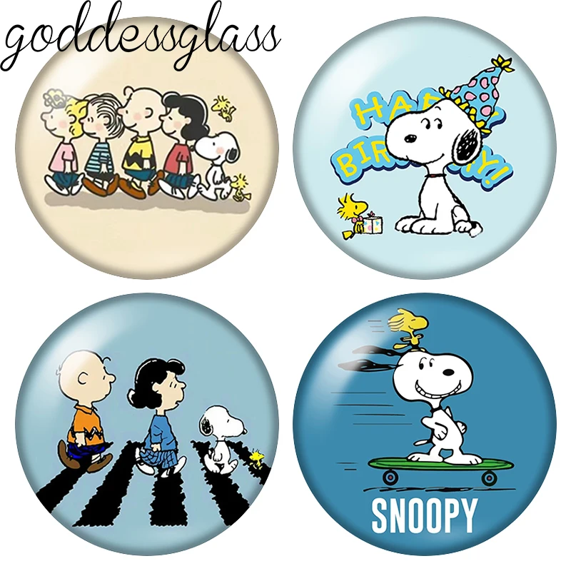 Snoopy mit Freunden, Happy Birthday Geschenk, rund, 12 mm/18 mm/20 mm, Foto-Glascabochon mit flacher Rückseite, zur Herstellung von Schlüsselanhänger-Schmuck