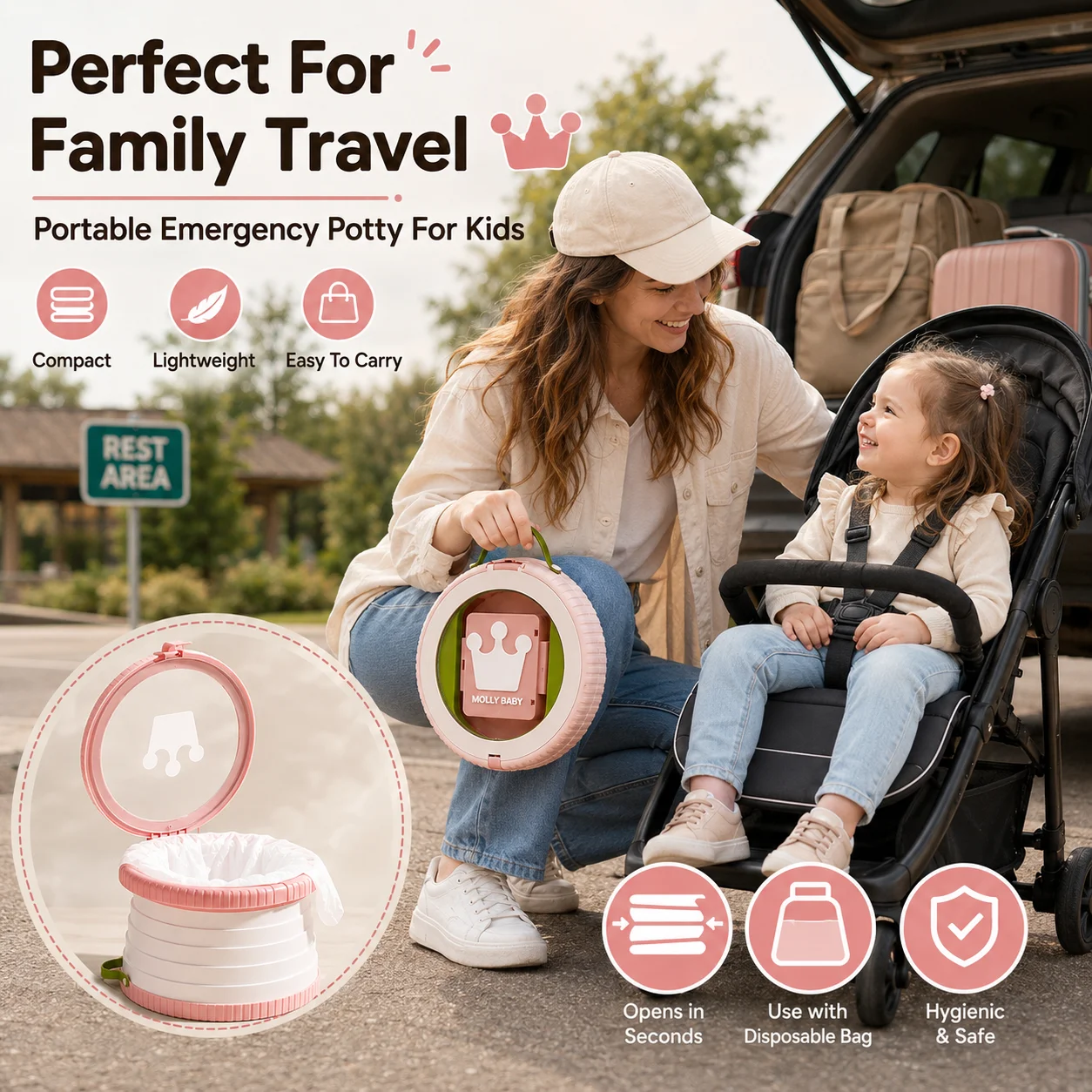 Portable Folding Travel Potty Kids Emergency Toilet Baby Car Seat Camping Toddler Pee Urinal Disposable Bag Outdoor Training Use