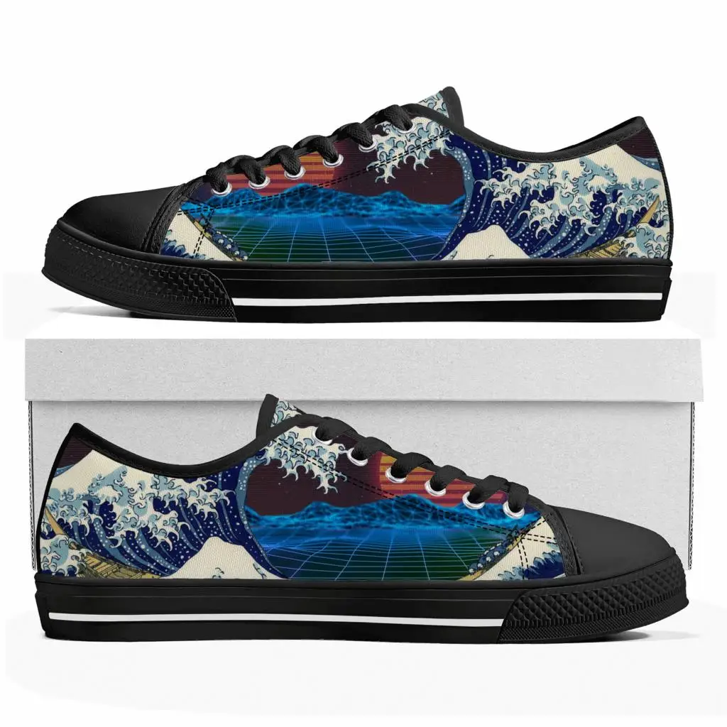 The Great Wave off Kanagawa Printmake Low Top Sneakers Mens Womens Teenager High Quality Canvas Sneaker Couple Shoes Custom Shoe