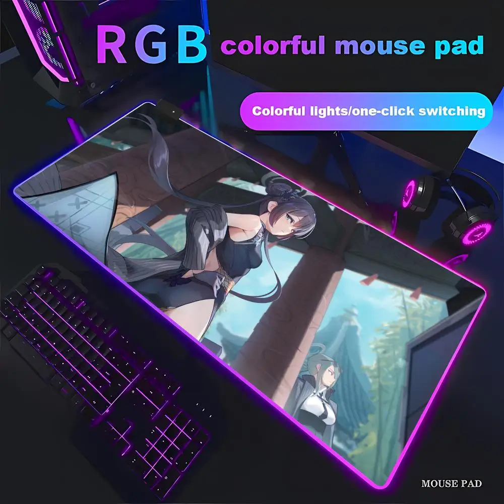 Kisaki hentai Blue Archive Game Mouse Pad Animation Games RGB HD Gamer Large LED Light XXL PC Computer pad Non-slip Decor