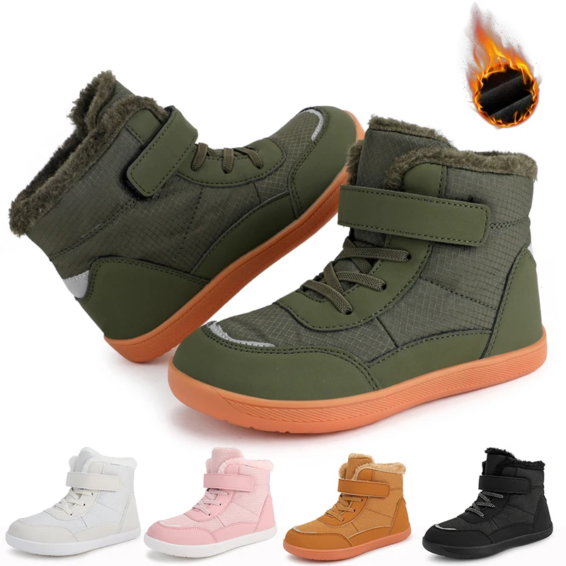 

Зимние ботинки для мальчиков и девочек, уличные нескользящие теплые меховые водонепроницаемые кроссовки с высоким берцем, детская прогулочная походная обувь