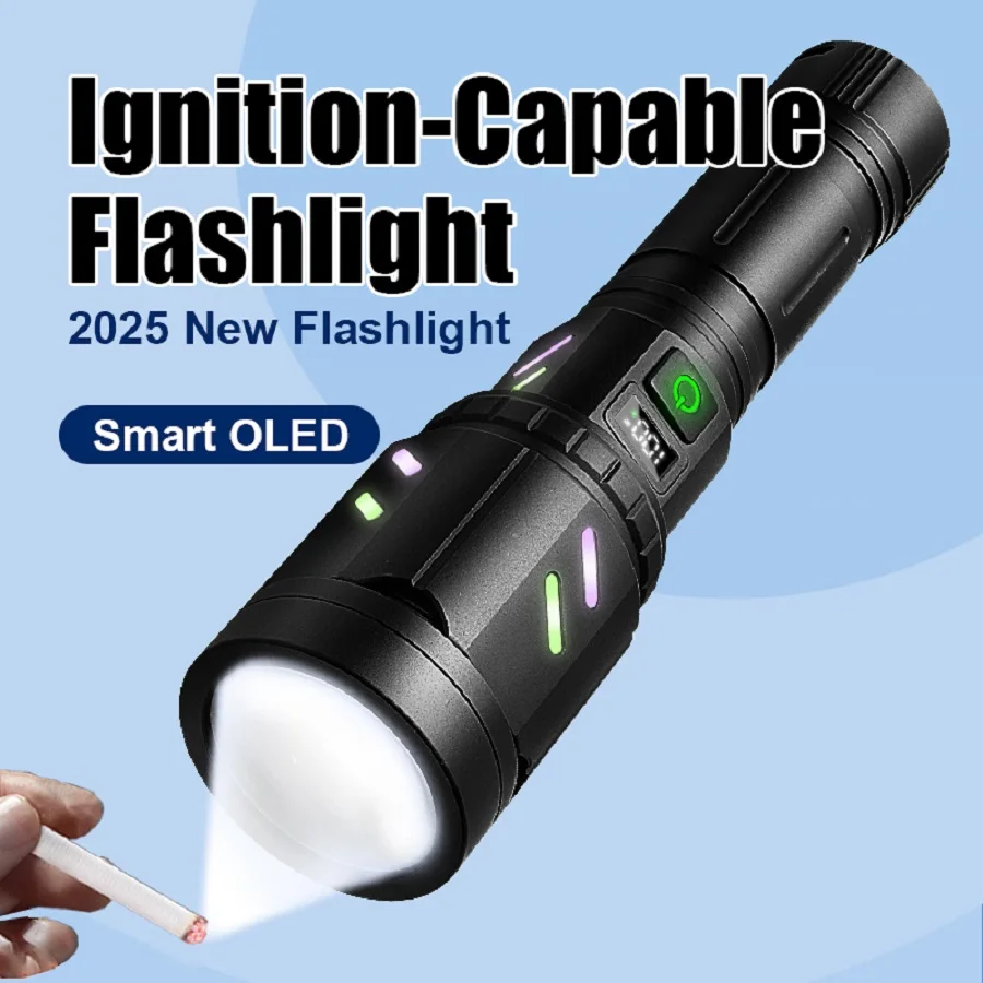 2025 High Power LED Flashlight Focusing Light Source Can Ignite Flames Waterproof USB Rechargeable Telescopic Zoom Camping Light