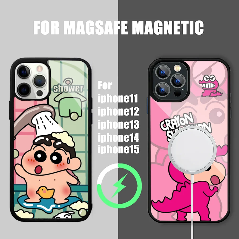 Crayons-Shinchans Phone Case Strong Magnetic For IPhone 15 14 13 Pro Max 11 12 Mini Mirror For Magsafe Wireless Charging Cover