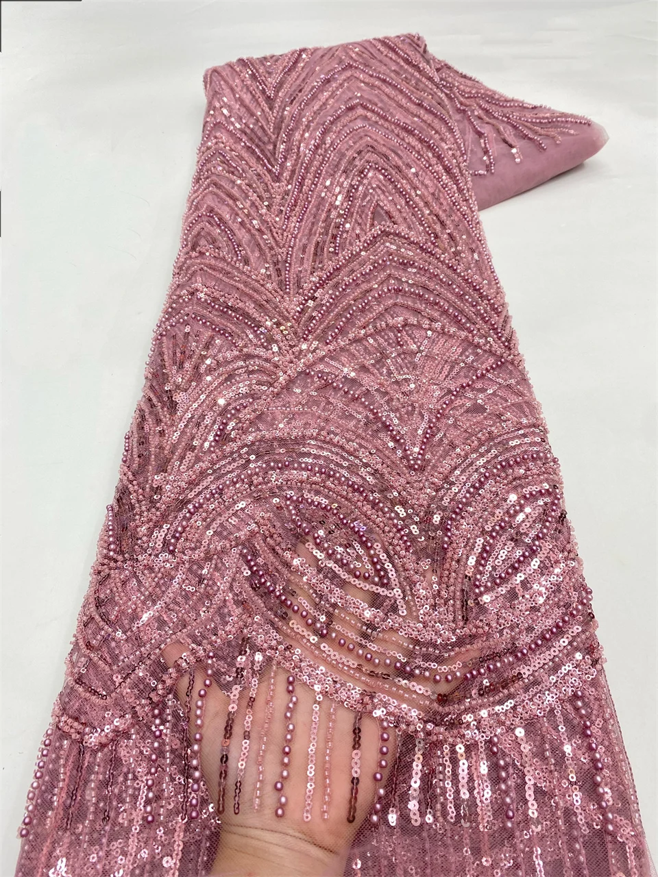 

Luxury African Groom Sequins Lace Fabric High Quality Beaded Embroidery Lace French Tulle for Nigerian Wedding Dresses VXZ6342