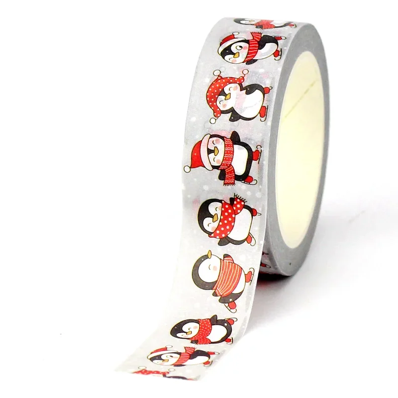 1PC. 10M Decorative Christmas Dancing Penguins Washi Tape Journal Material Gift Wrapping Masking Tape Cute Stationery