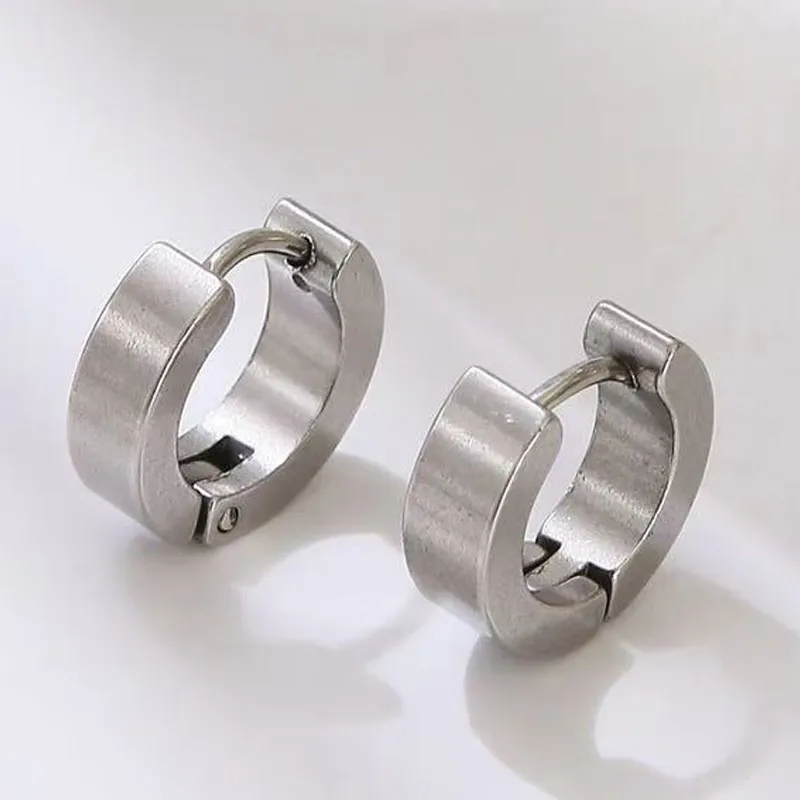 الأزياء الفولاذ المقاوم للصدأ وأقراط للرجال الهيب هوب تصميم بسيط جولة هوب أقراط الأزياء والمجوهرات الرجال الملحقات #5