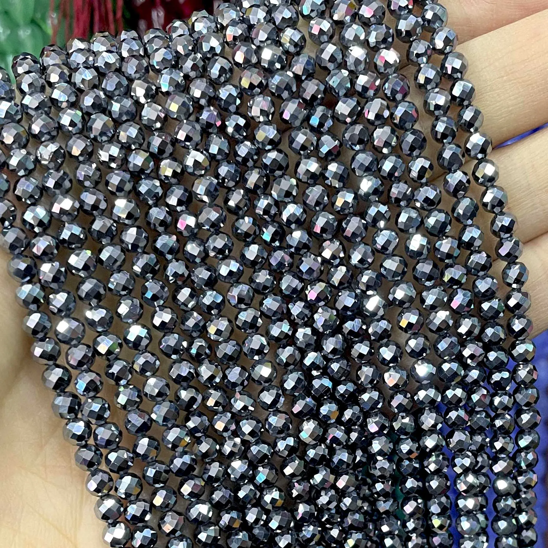 2 3 4MM Faceted Natural Terahertz  Stone Beads Small Waist Spacer Beads For Jewelry Making Diy Bracelet Earrings Accessories