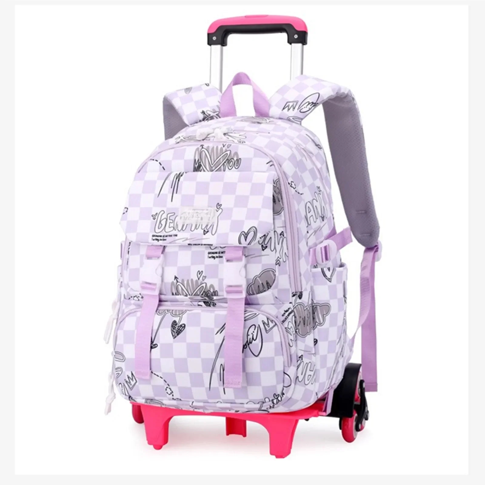 Detachable Girl Trolley Backpack Handbag Student Schoolbag Climb Stairs 2-6 Wheel Travel Packback School Bag Shoulders Knapsack