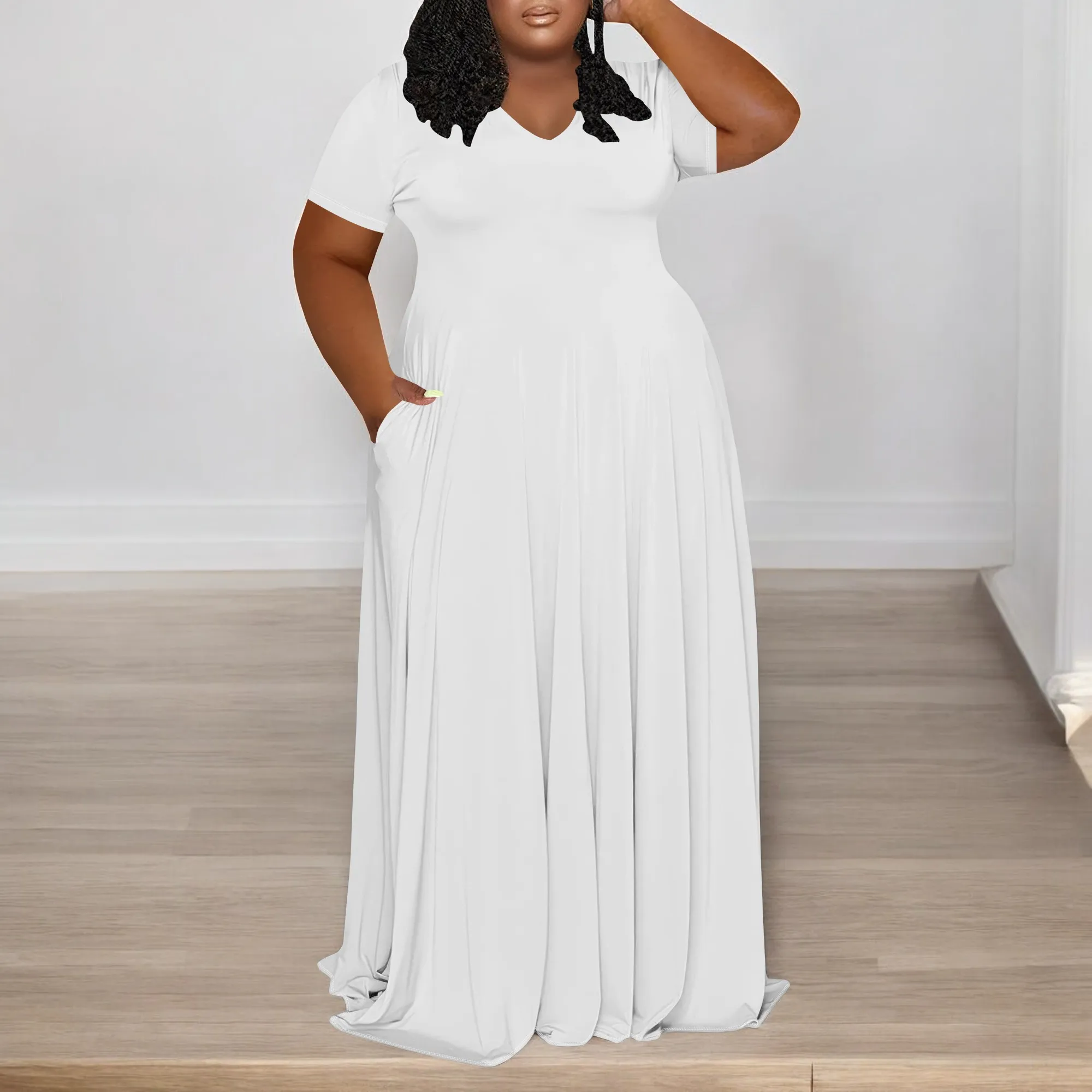 

Women's Summer Elegant Casual Dress Loose Beach Dress Cocktail Long Maxi Dresses with Pocket