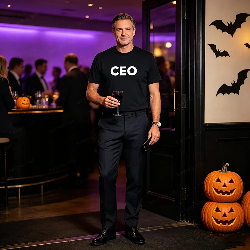 Kiss Cam Paar-Kostüm Lustiges Halloween Partnerlook CEO T-Shirt Y2k Büro Halloween Party Kleidung für Frauen Männer Personalisierte T-Shirts – Detail 4