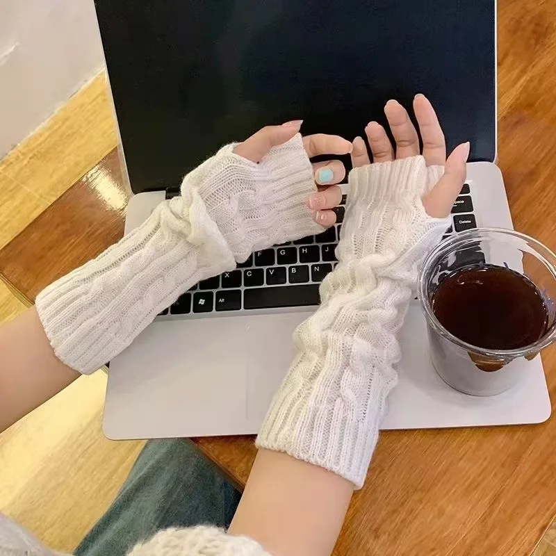 Half Finger Gloves for Women Winter Soft Warm Wool Knitting Arm Gloves Soft Warm Half Finger Handschoenen Unisex Mitten Guantes