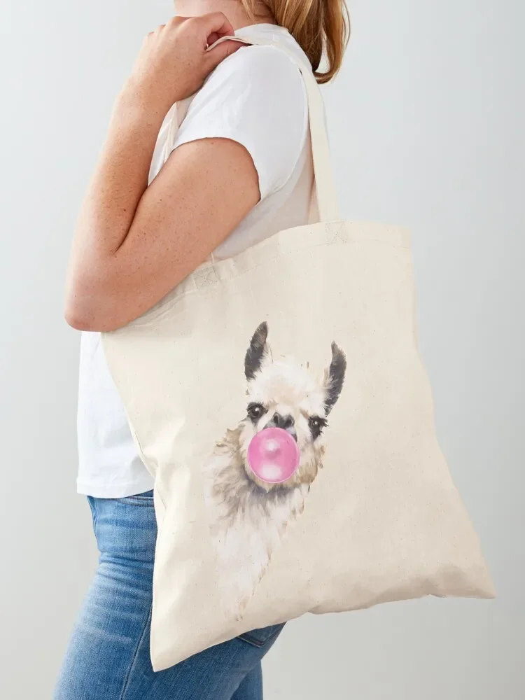 Bubble Gum Sneaky Llama in Blue Tote Bag Women's bags shopping cart bags university shopper bag Tote Bag