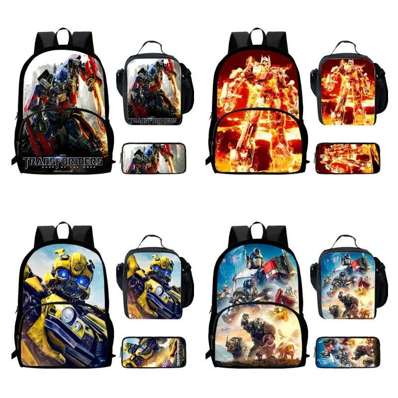 Cartoon T-Transformers Child School Bags with Front Pocket,Lunch Bags,Pencil Bags for Aged 5-10 School Backpack Boys Girls