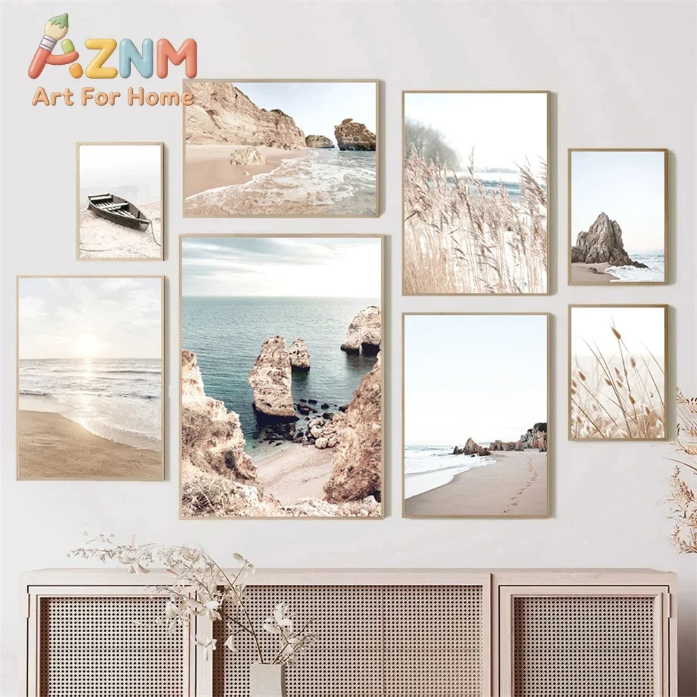 Coastal Beach Reef Poster Reed Prints Canvas Painting Sea Wall Art Nordic Scenery Print Pictures Modern Living Room Home Deco