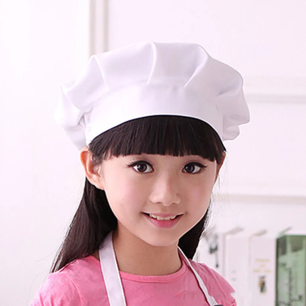 Children White Chef Hat Kitchen Kids Toy Cooking Play Supplies Set Chef Set Elastic Cap For Party Kitchen Baking