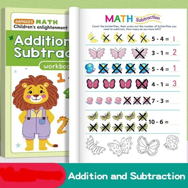 1 Set Fun 64 Page Arithmetic Question Book Addition And Subtraction Exercises Within 10 Picture Column Decomposition Calculation