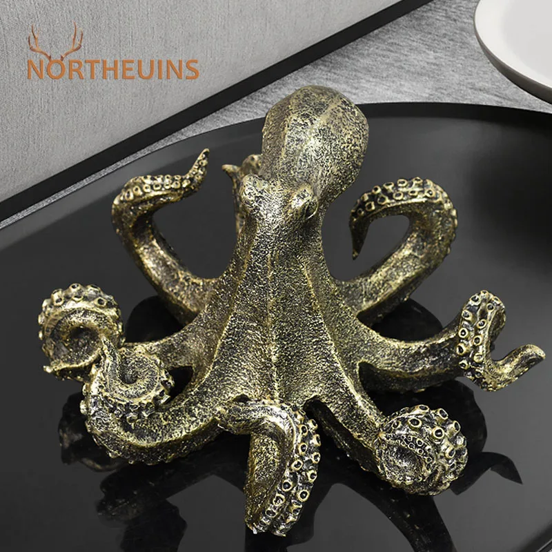 

NORTHEUINS Resin Octopus Figurines Retro Animal Statue Art Decorative Ornament Home Office Bedroom Decor Accessories Object Gift