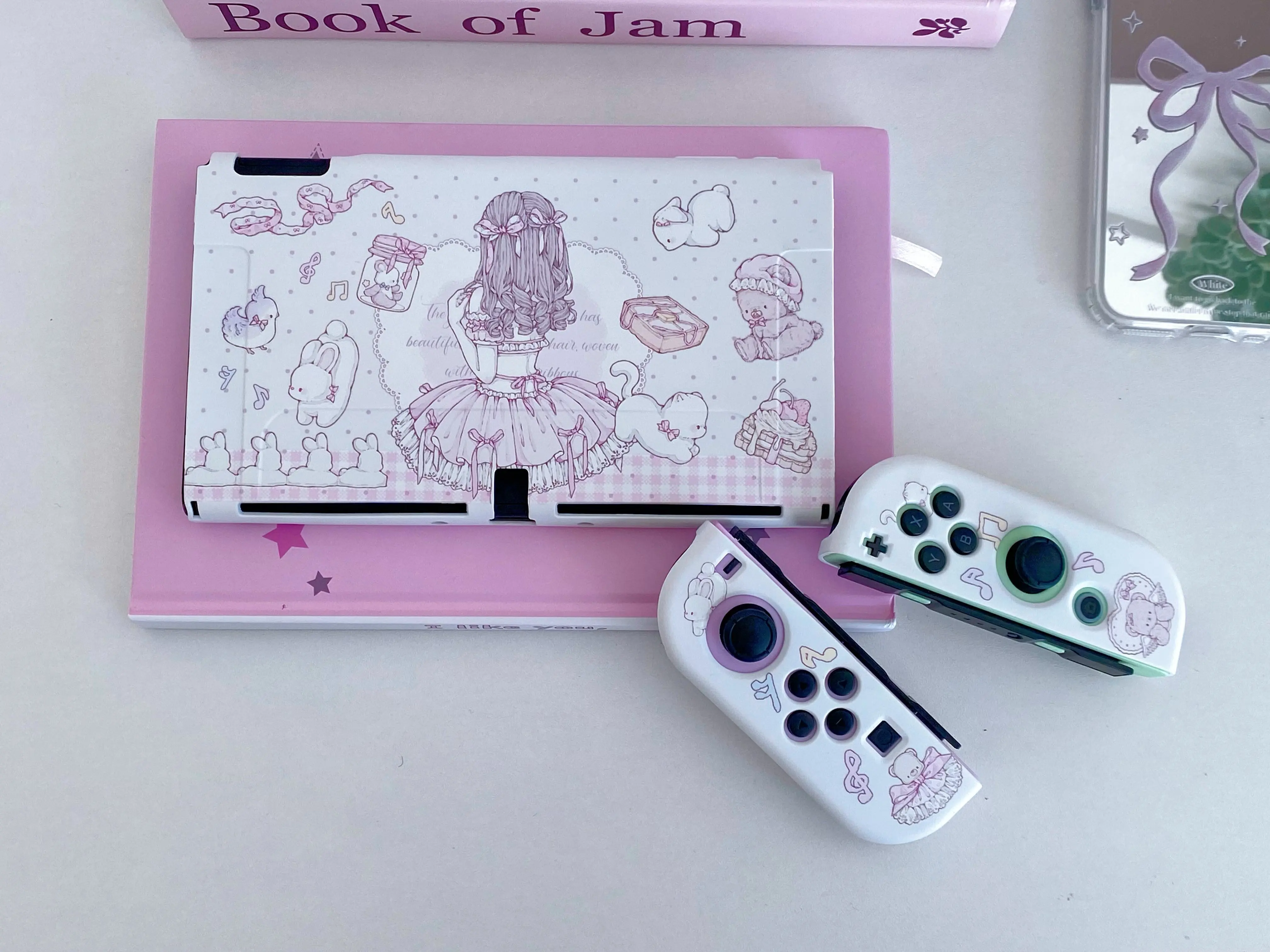 حافظة لجهاز نينتندو سويتش Oled Funda غطاء حماية قابل للإرساء Kawaii Anime Girl مع ملحقات Switch من مادة البولي يوريثان JoyCon