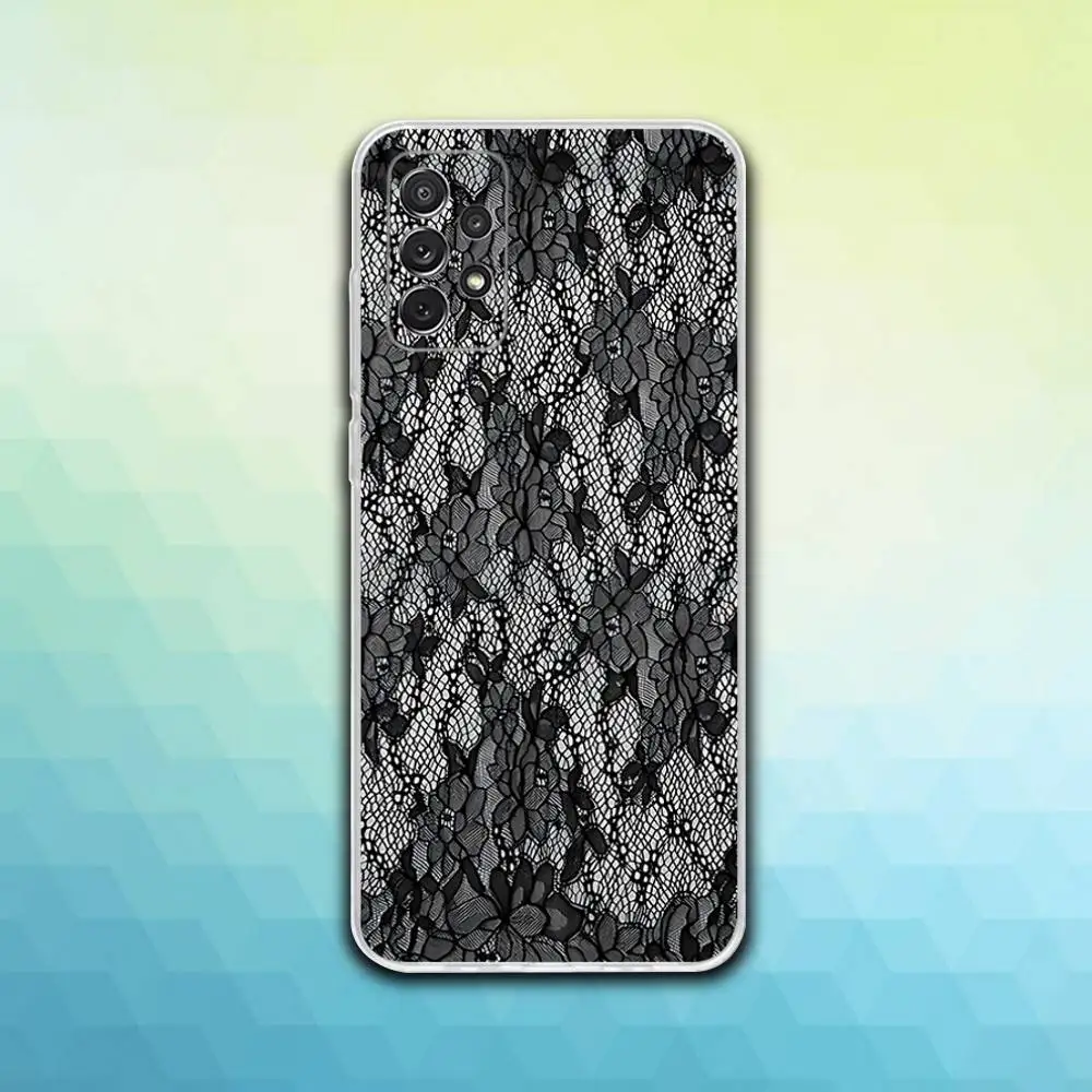 حافظة هاتف مطبوعة بالدانتيل الأسود لهاتف سامسونج S30,23,21,22,20, FE lite,S10,9,8,7 PIus Note20 Ultra Soft Transparent