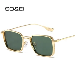 SO & EI Vintage Metal Frame Square Men Punk occhiali da sole Shades UV400 moda donna occhiali verde scuro