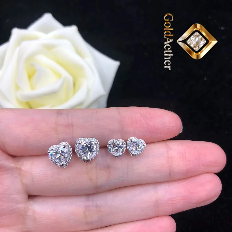 

Серьги GoldNouveau с муассанитом D-цвета, огранка «Сердце», 0.5-1-2 карата, 5.0-6.5-8.0 мм каждый, из белого золота 18 карат, для помолвки, ювелирные изделия G1
