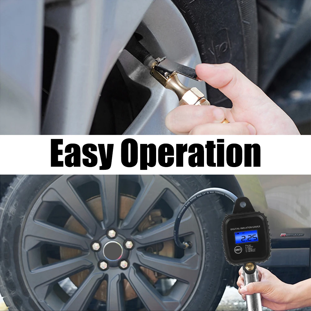 Car Tire Manometro Digital Inflator Gauge With Inflator Hose Car Tire Pressure Gauge High-precision Monitoring Inflation Gun