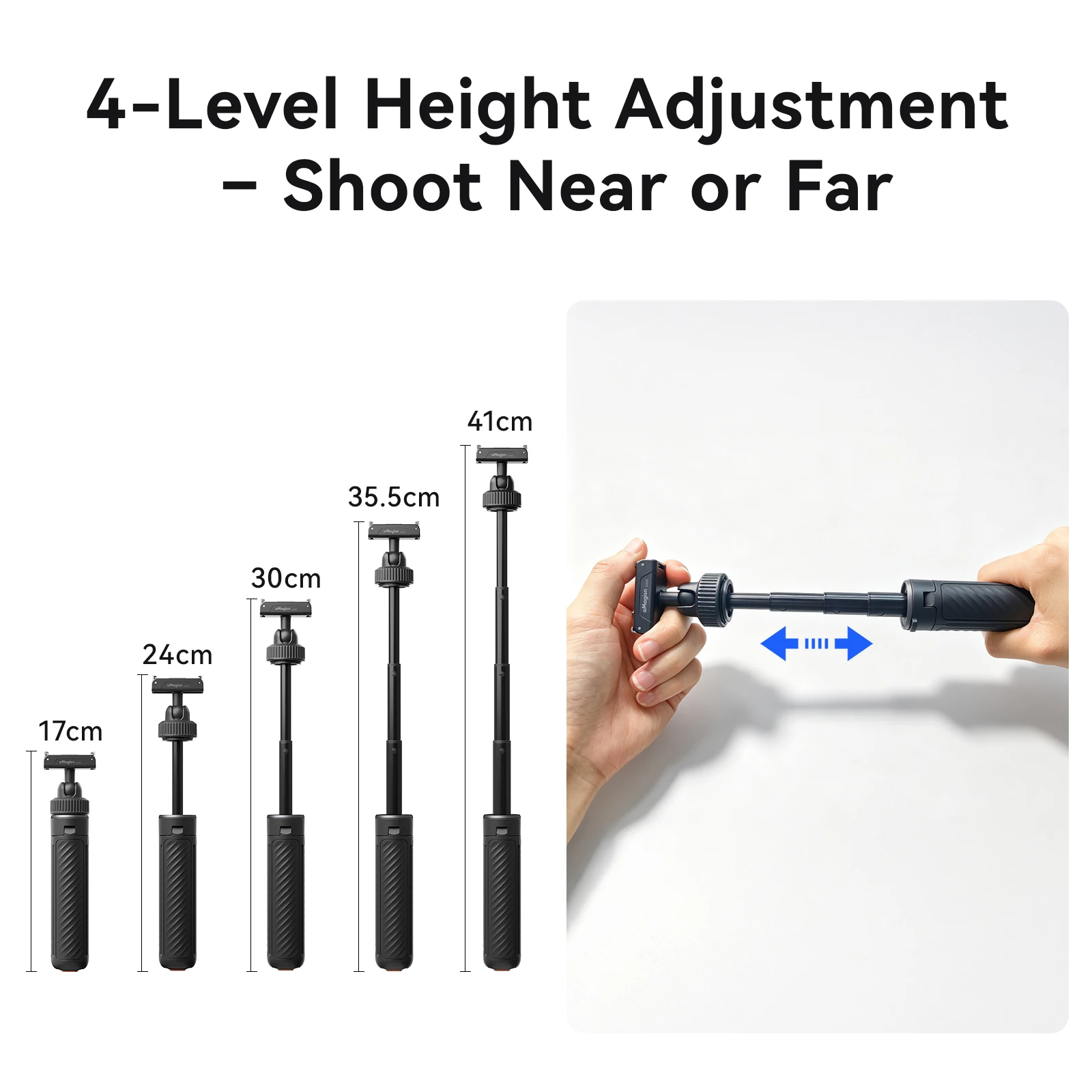 aMagisn Extendable Selfie Tripod Vlog Handle Grip 360° Rotation Ball Head & Cold Shoe & 0.01s Auto-Open for Gopro DJI Insta360