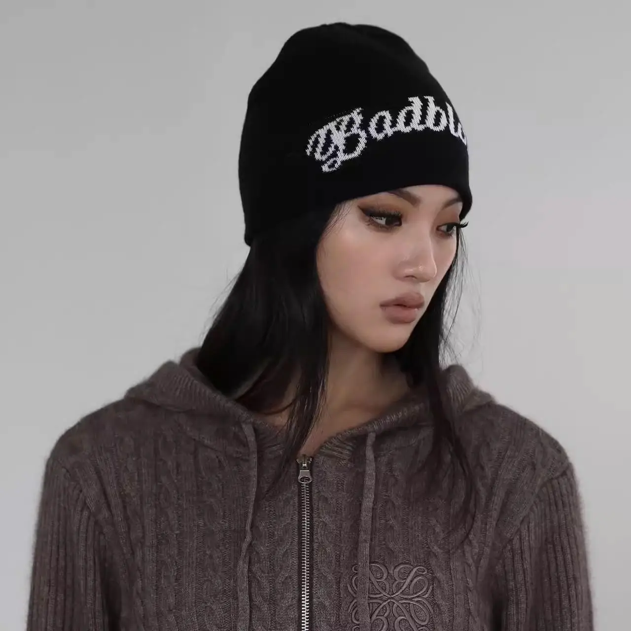 Bad Blood Signature Lettering Beanie Embroidery Ribbed Knit Earflap Unisex Hat