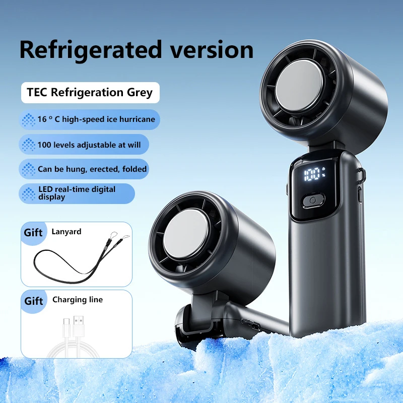 

Полупроводниковый ручной электрический вентилятор для охлаждения, 100-скоростной высокоскоростной жестокий турбовентилятор, складной подвесной вентилятор для шеи, небольшой вентилятор со льдом