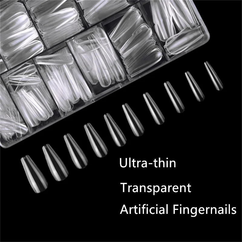 

Ultra-thin seamless nail caps 500 pieces/box transparent fake nails adhesive strips transparent finished product for nail salons